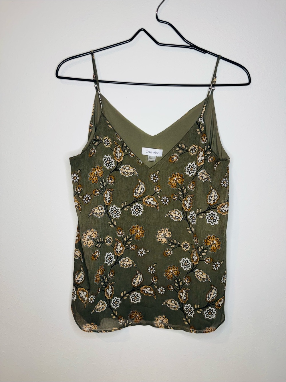Calvin Klein Olive Green Floral Print Slip Camisole